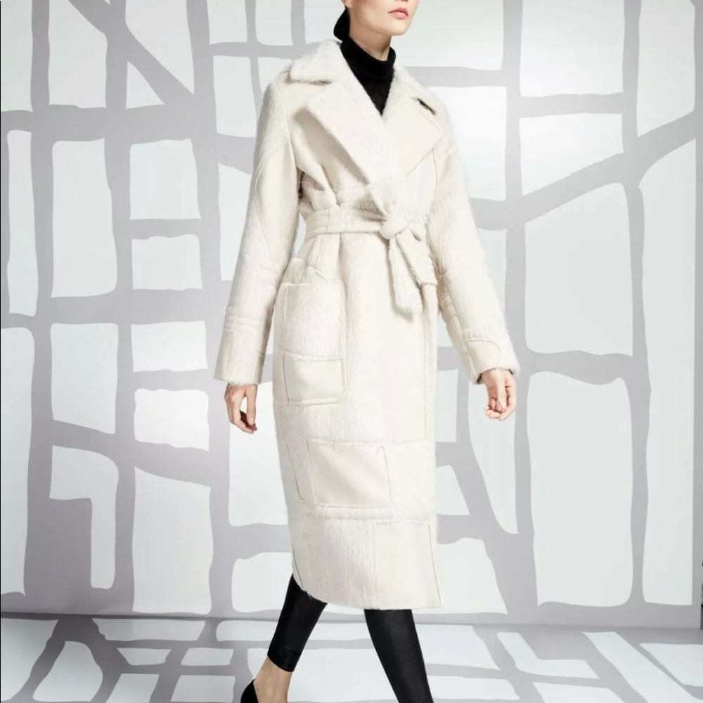 MAX MARA + LIU WEI Wool Silk Angora Beige Wrap Belted Coat 2 4 6 NWOT$2100